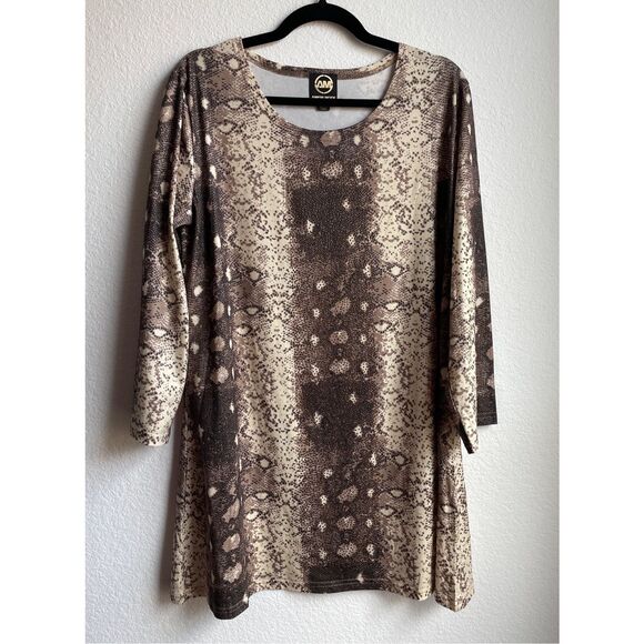 Amerimode Tops - Boho Snakeskin Tunic Top Women L XL Brown Beige Long Sleeve Stretchy Neutral